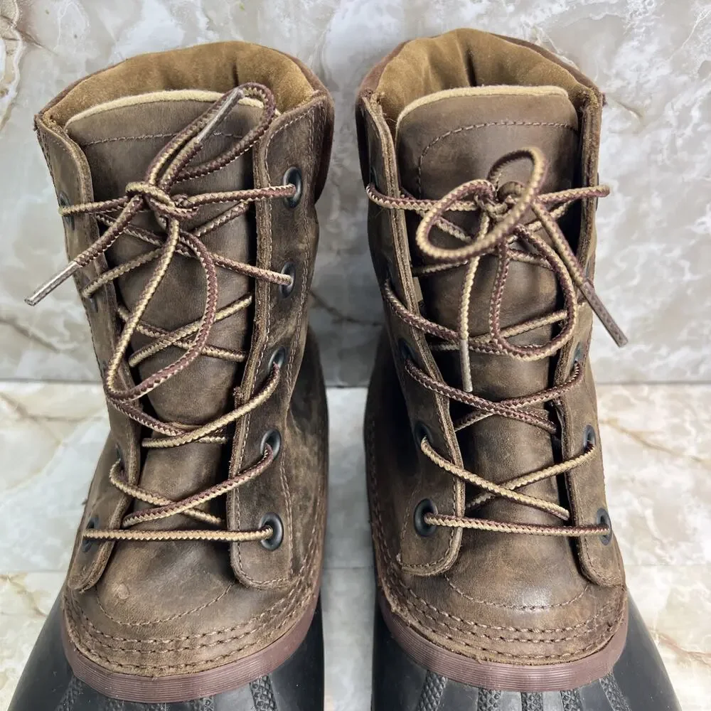 Sorel Cheyanne II Brown Leather Lace up Waterproof Duck Boot Mens Size 13